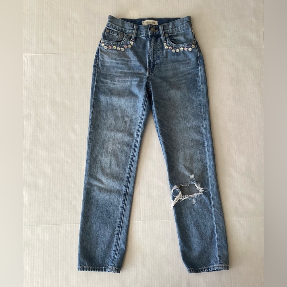Madewell vintage straight leg distressed embroidered jeans Sz 20/26 Style K7548